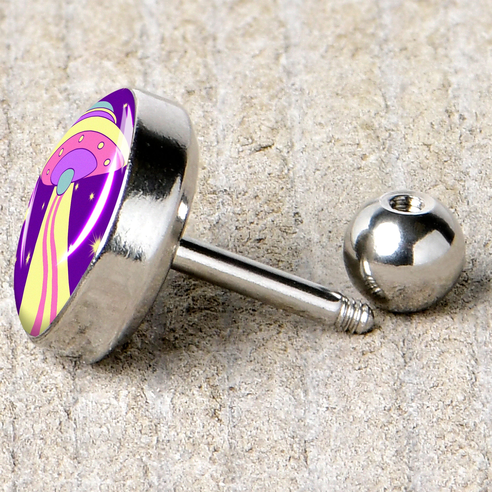 BodyCandy 16G 1/4 Style Space Invasion Tragus Cartilage Earring by Onyx O — back view