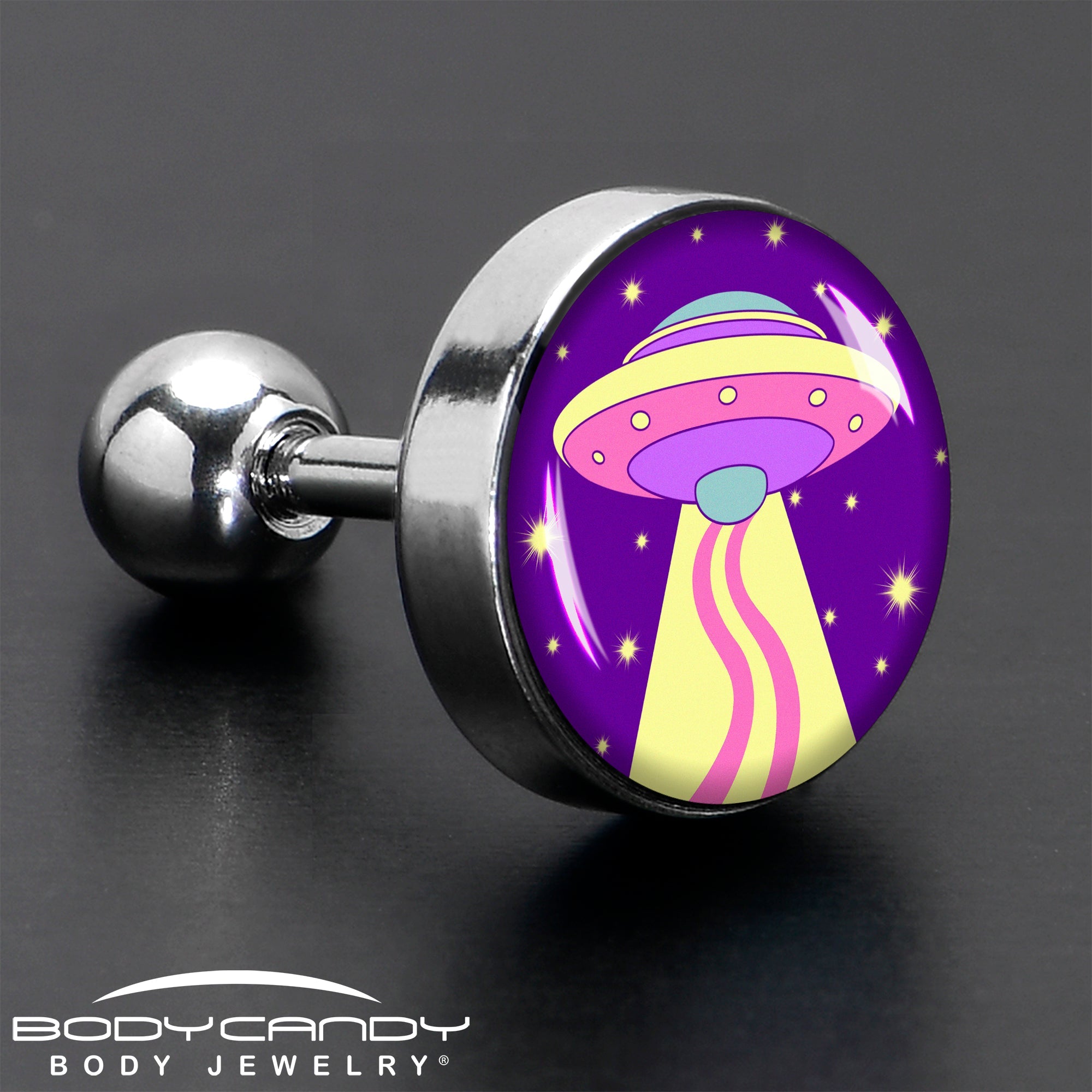 BodyCandy 16G 1/4 Style Space Invasion Tragus Cartilage Earring by Onyx O — in-use photo
