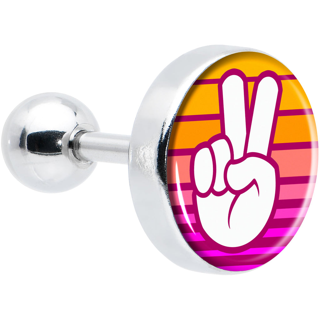 BodyCandy 16G 1/4 Retro Stripes Peace Sign Fingers Cartilage Tragus Earring by Onyx O — main product shot