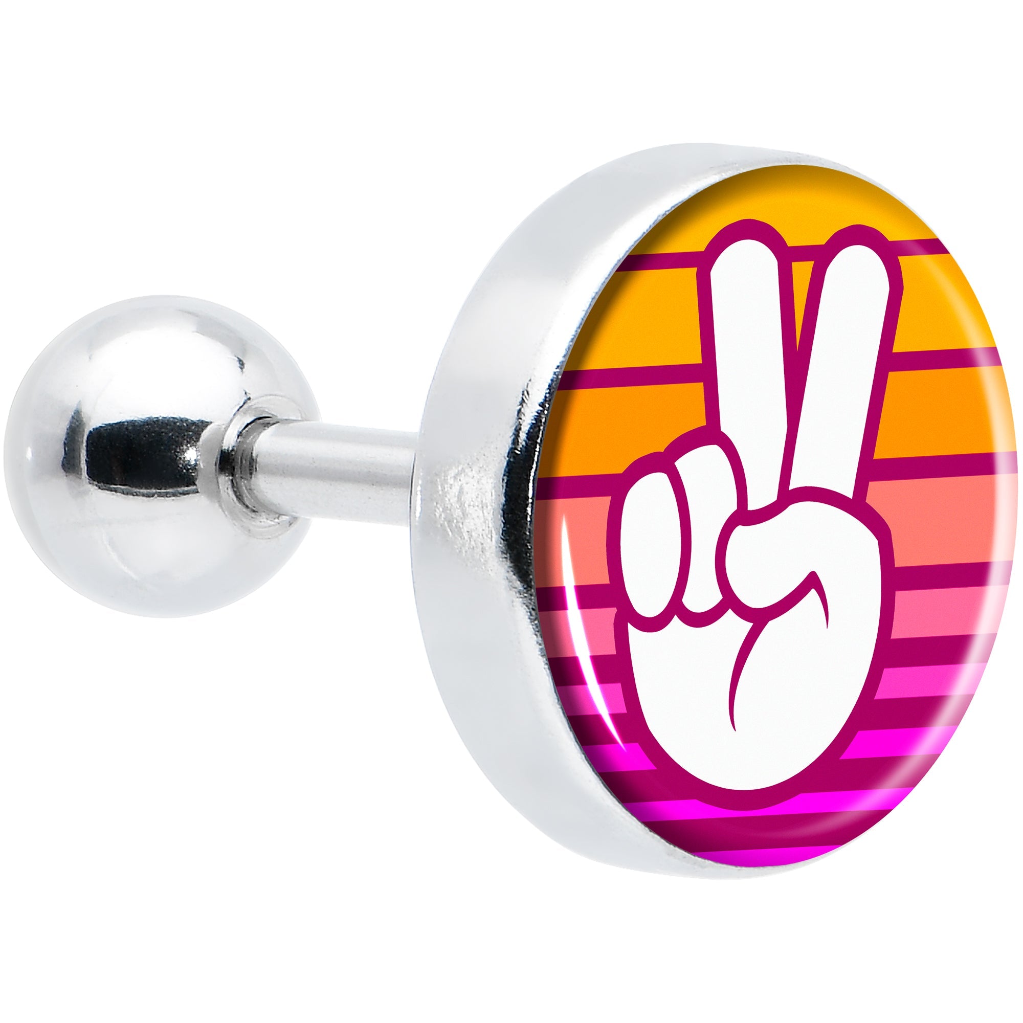BodyCandy 16G 1/4 Retro Stripes Peace Sign Fingers Cartilage Tragus Earring by Onyx O — main product shot