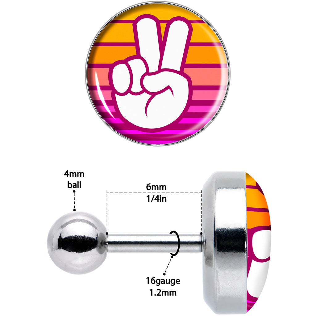 BodyCandy 16G 1/4 Retro Stripes Peace Sign Fingers Cartilage Tragus Earring by Onyx O — lifestyle context