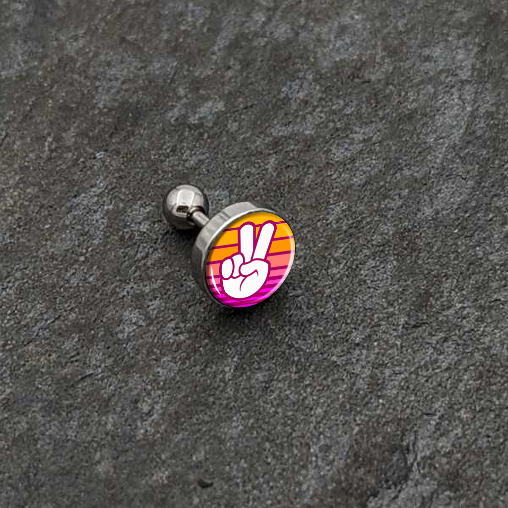 BodyCandy 16G 1/4 Retro Stripes Peace Sign Fingers Cartilage Tragus Earring by Onyx O — alternative angle
