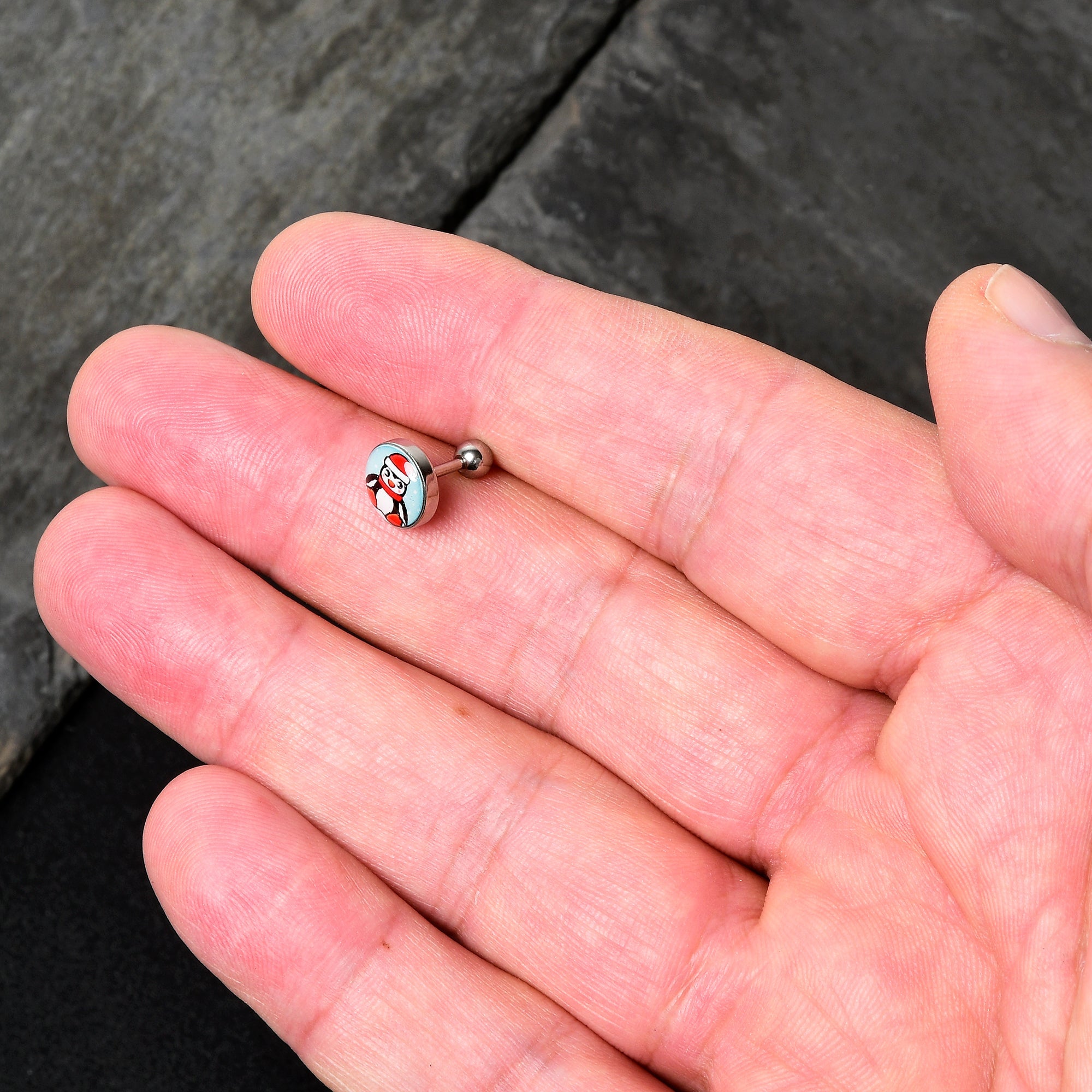 BodyCandy 16G 1/4 Snowfall Holiday Penguin Tragus Cartilage Earring by Onyx O — lifestyle context