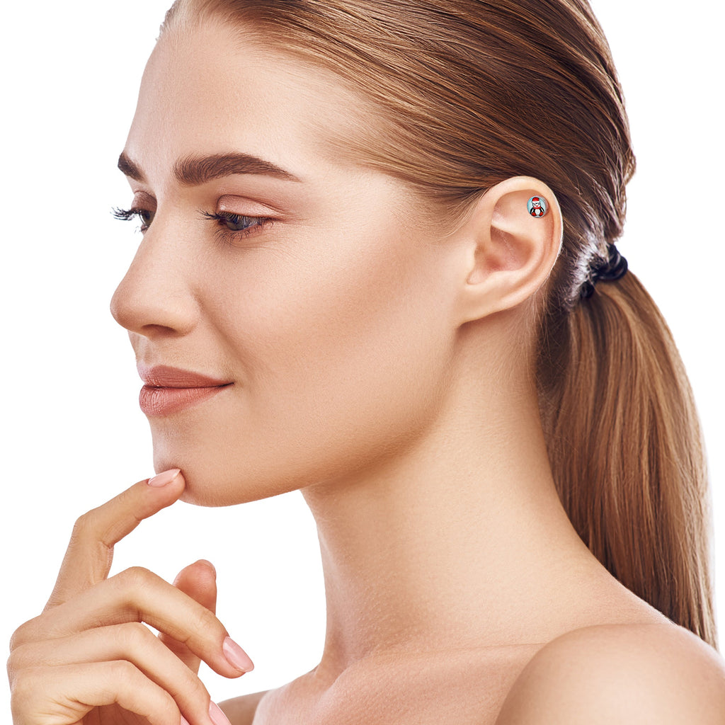 BodyCandy 16G 1/4 Snowfall Holiday Penguin Tragus Cartilage Earring by Onyx O — side view