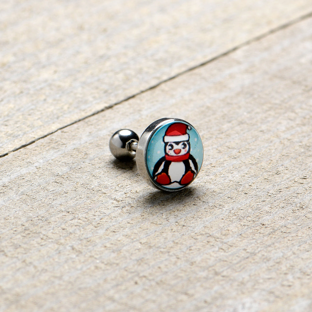 BodyCandy 16G 1/4 Snowfall Holiday Penguin Tragus Cartilage Earring by Onyx O — alternative angle