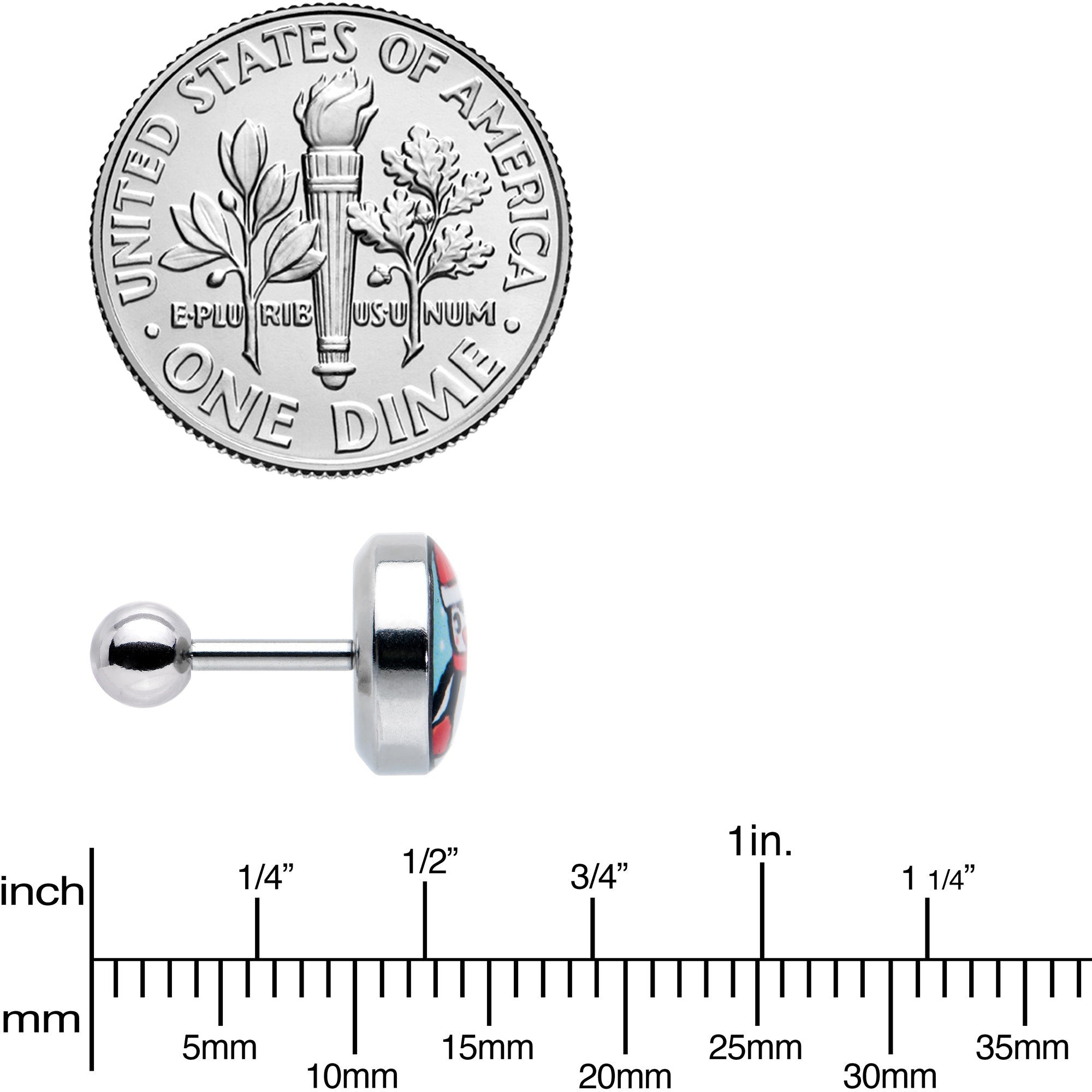 BodyCandy 16G 1/4 Snowfall Holiday Penguin Tragus Cartilage Earring by Onyx O — size reference