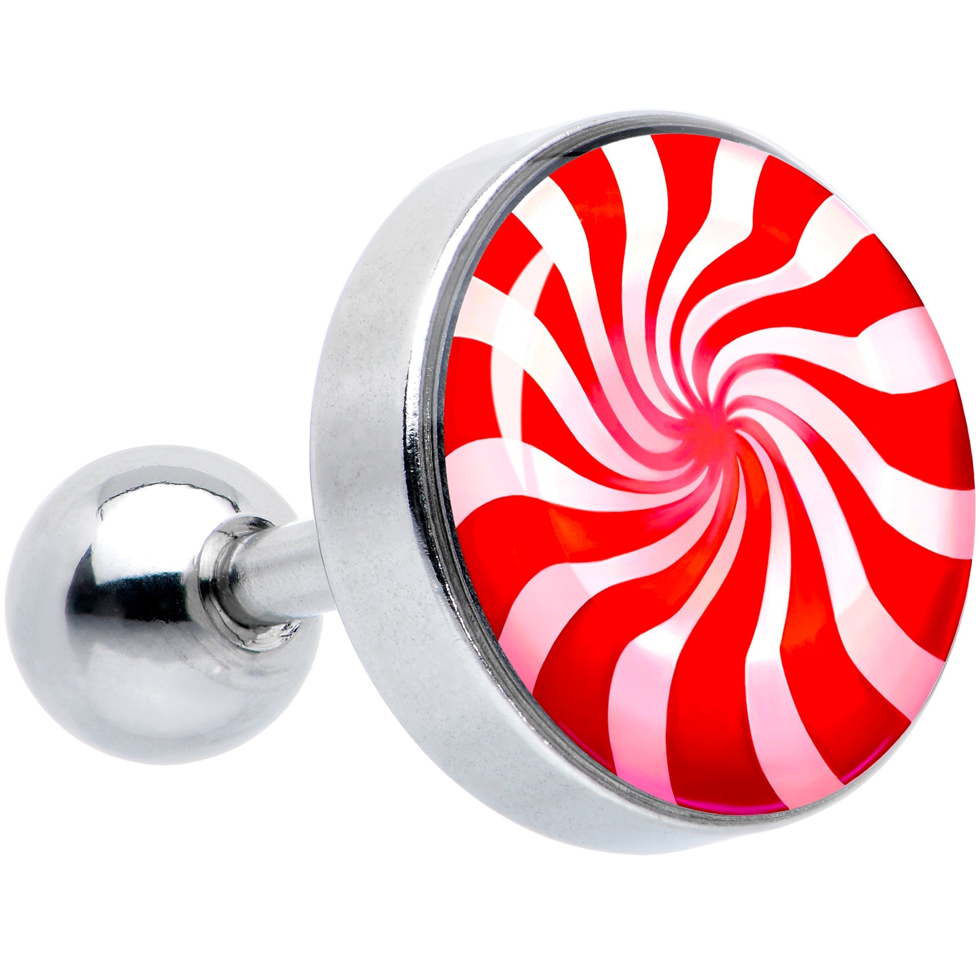 BodyCandy 16G 1/4 Holiday Peppermint Candy Tragus Cartilage Earring — main product shot