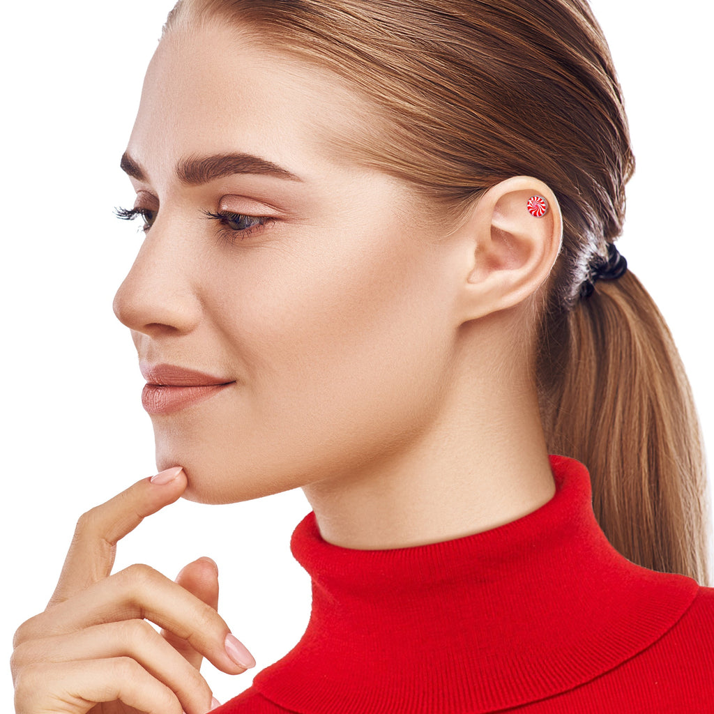 BodyCandy 16G 1/4 Holiday Peppermint Candy Tragus Cartilage Earring — side view