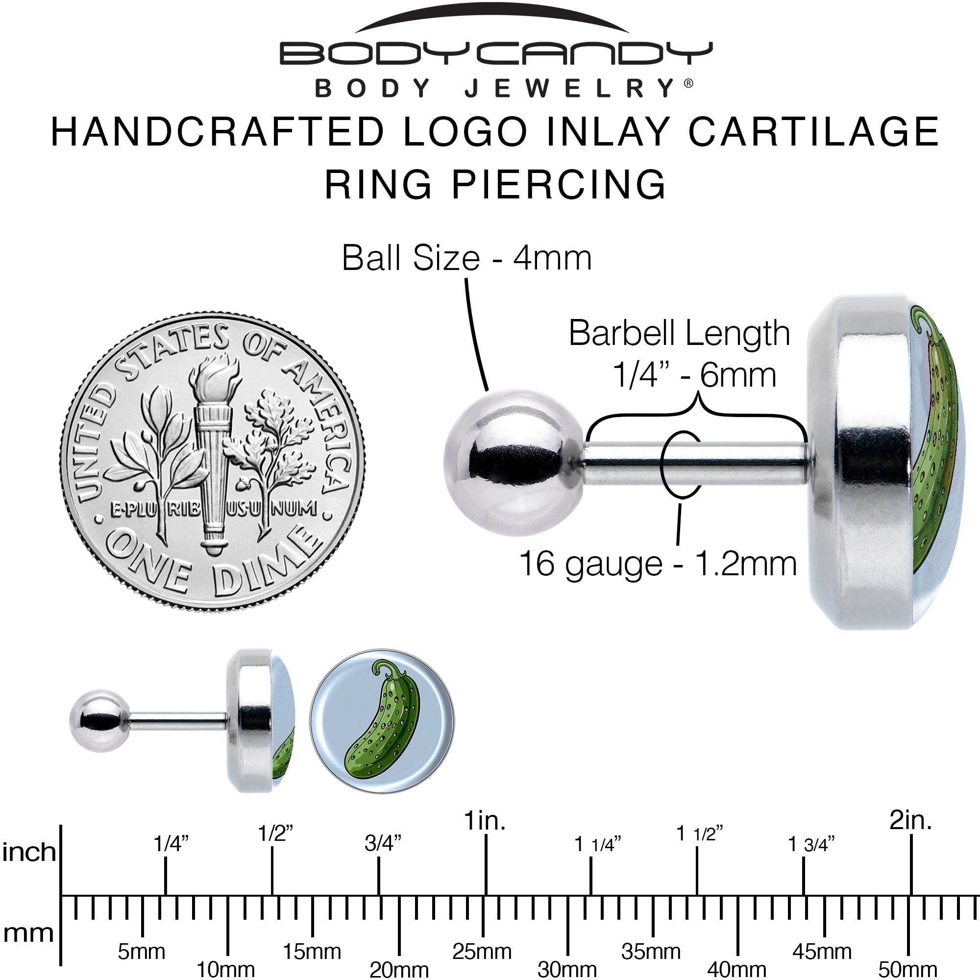 BodyCandy Green Pickle Tragus Cartilage Earring by Onyx O — alternative angle