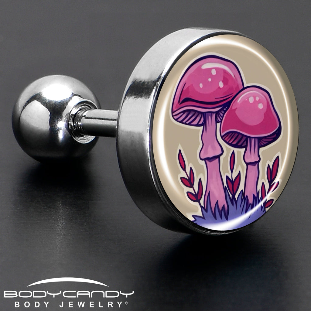 BodyCandy 16G 1/4 Artist Drawn Pink Mushrooms Tragus Cartilage Earring by Onyx O — in-use photo
