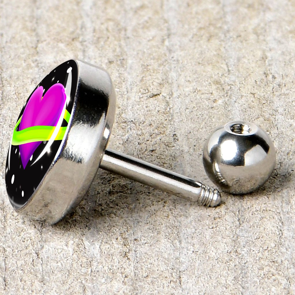 BodyCandy 16G 1/4 Heart Planet Cartilage Tragus Earring by Onyx O — back view