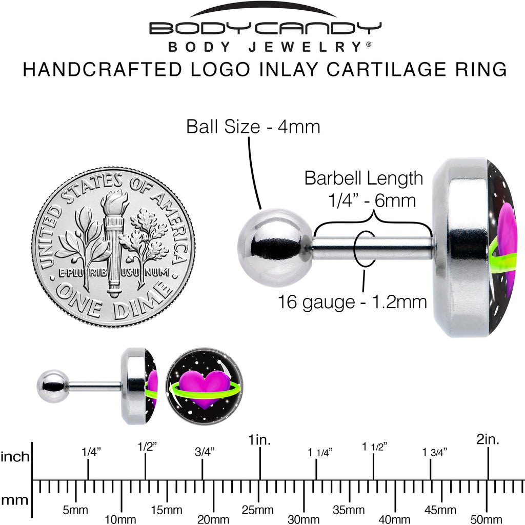 BodyCandy 16G 1/4 Heart Planet Cartilage Tragus Earring by Onyx O — alternative angle