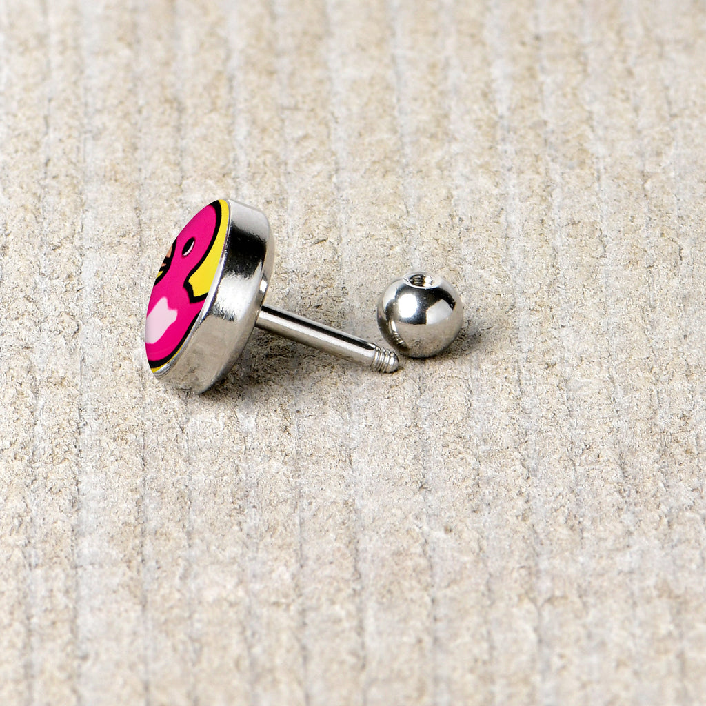 BodyCandy 16G 1/4 Pink Ducky Cartilage Tragus Earring by Onyx O — back view