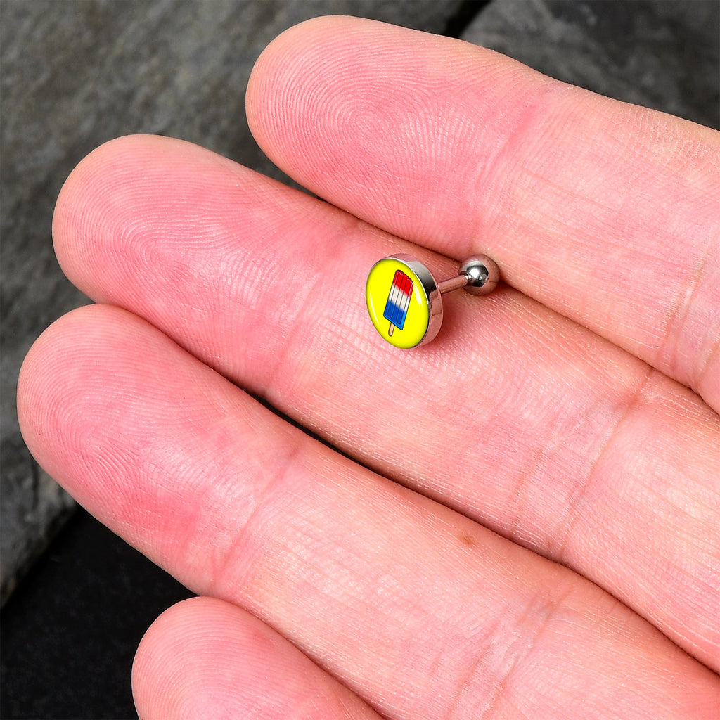 BodyCandy 16G 1/4 Popsicle Treat Cartilage Tragus Earring by Onyx O — detail close-up