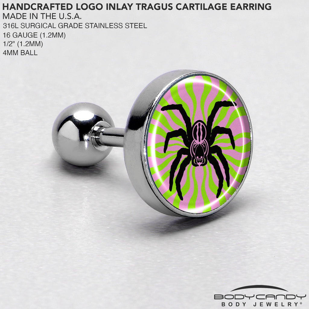 BodyCandy 16G 1/4 Psychedelic Spider Tragus Cartilage Earring by Onyx O — side view
