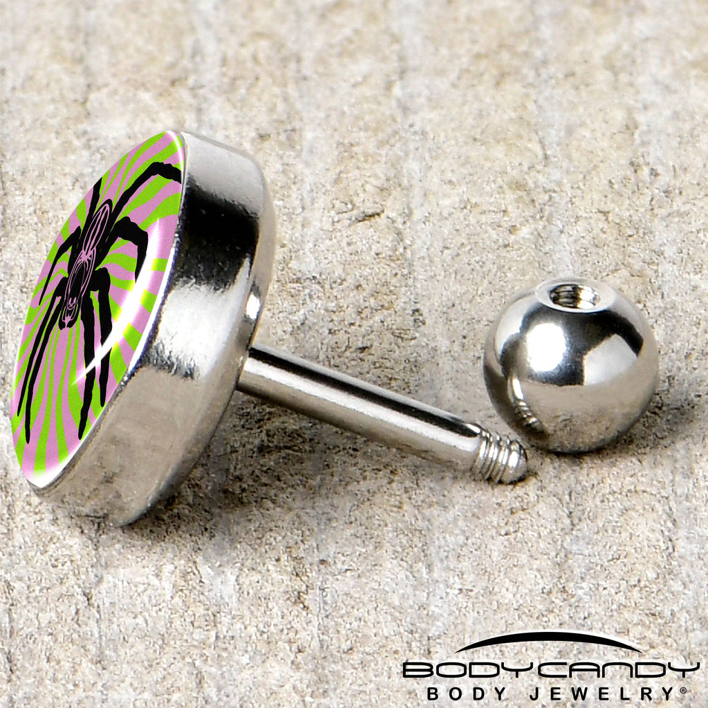 BodyCandy 16G 1/4 Psychedelic Spider Tragus Cartilage Earring by Onyx O — back view
