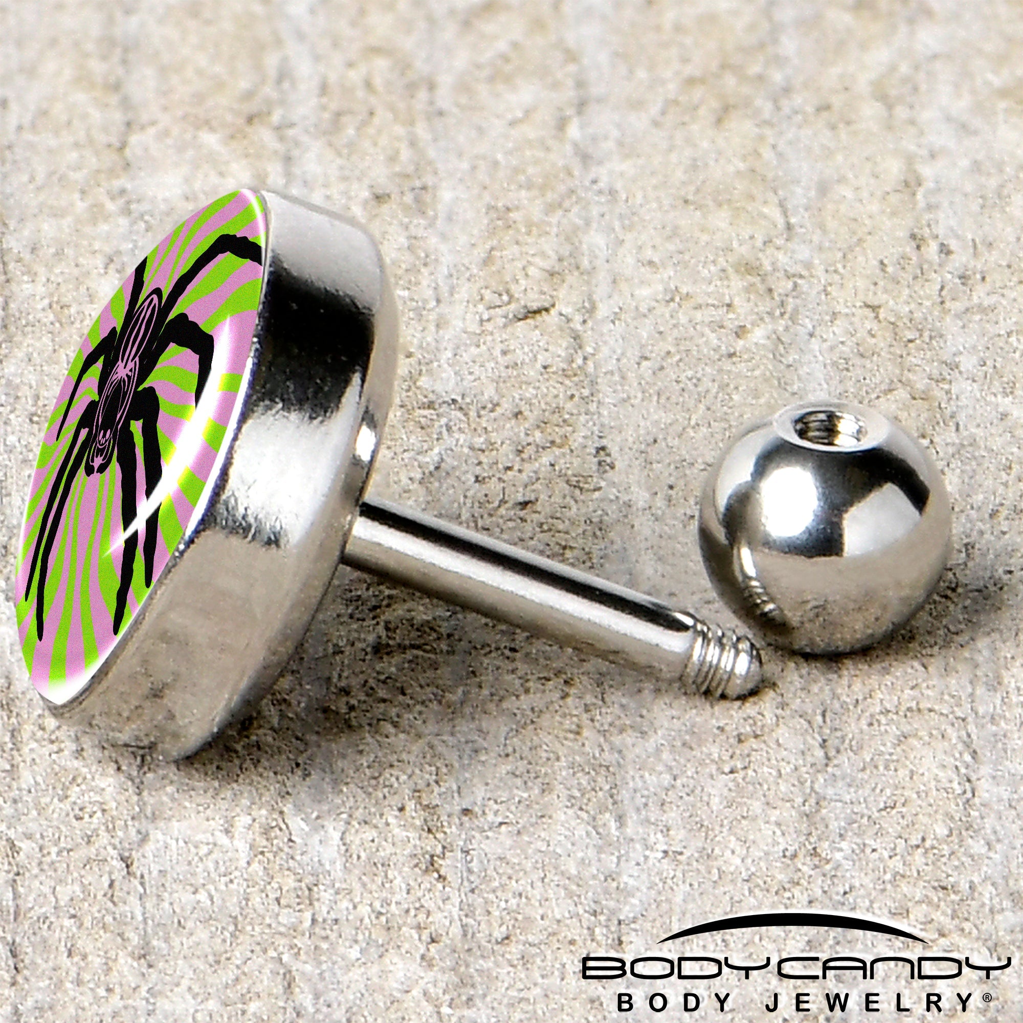 BodyCandy 16G 1/4 Psychedelic Spider Tragus Cartilage Earring by Onyx O — back view