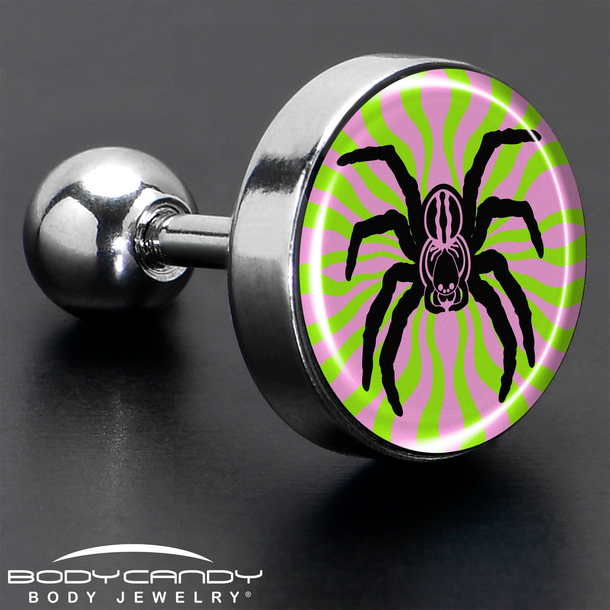 BodyCandy 16G 1/4 Psychedelic Spider Tragus Cartilage Earring by Onyx O — in-use photo