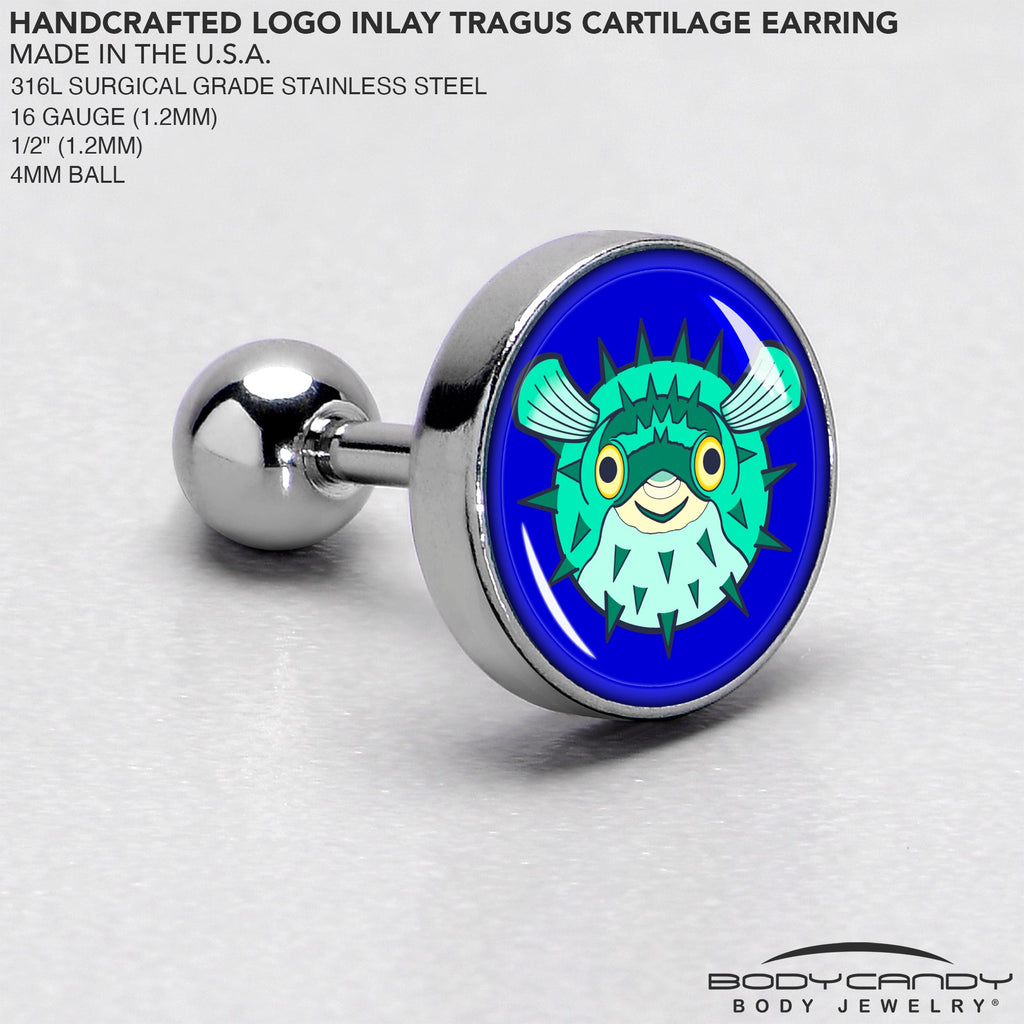 BodyCandy 16G 1/4 Pufferfish Cartilage Tragus Earring by Onyx O — side view