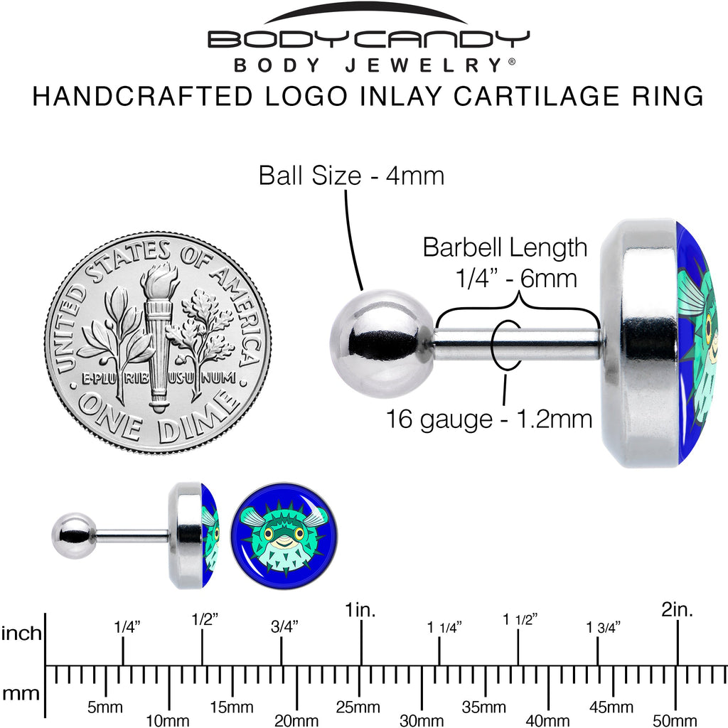 BodyCandy 16G 1/4 Pufferfish Cartilage Tragus Earring by Onyx O — alternative angle