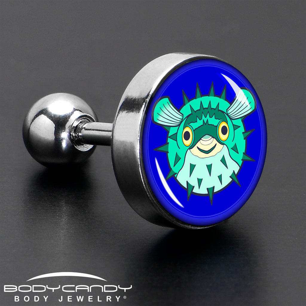 BodyCandy 16G 1/4 Pufferfish Cartilage Tragus Earring by Onyx O — in-use photo