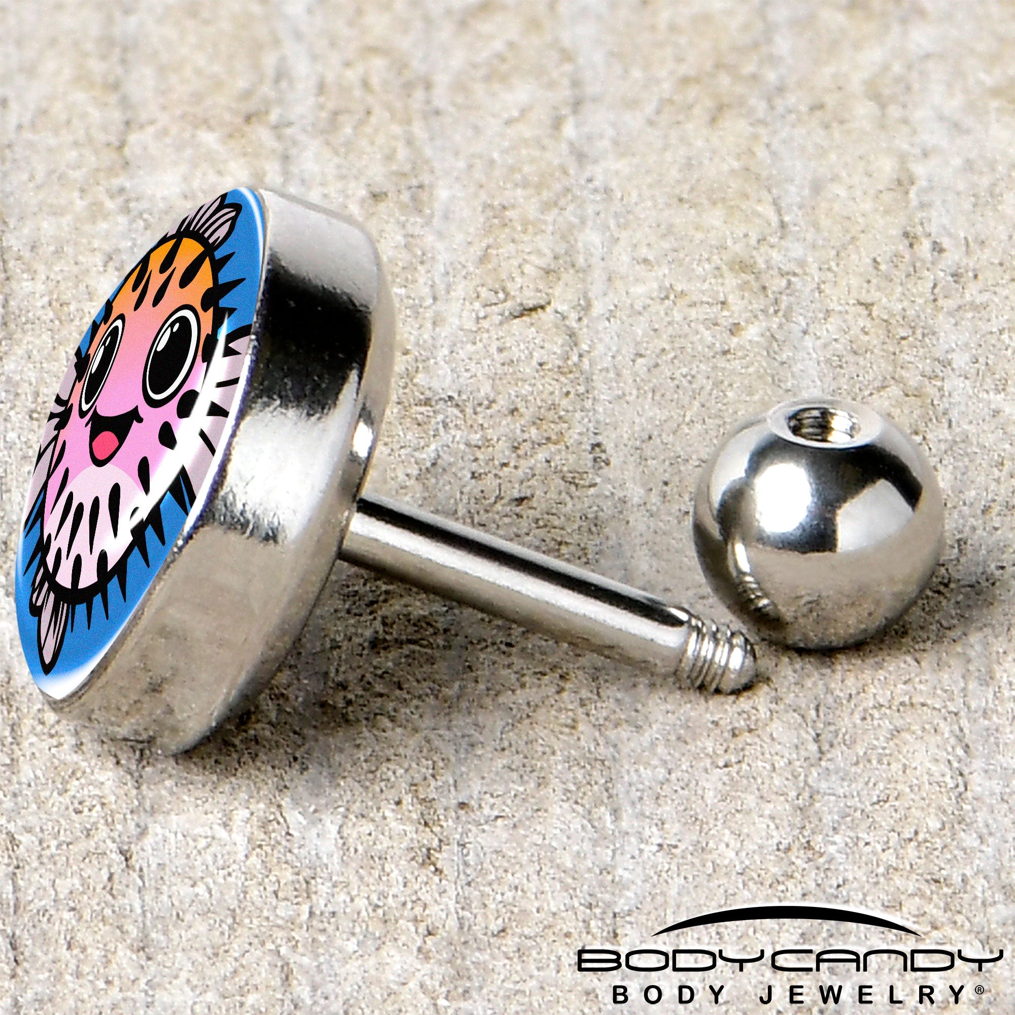 BodyCandy 16G 1/4 Swimming Pufferfish Tragus Cartilage Earring by Onyx O — back view