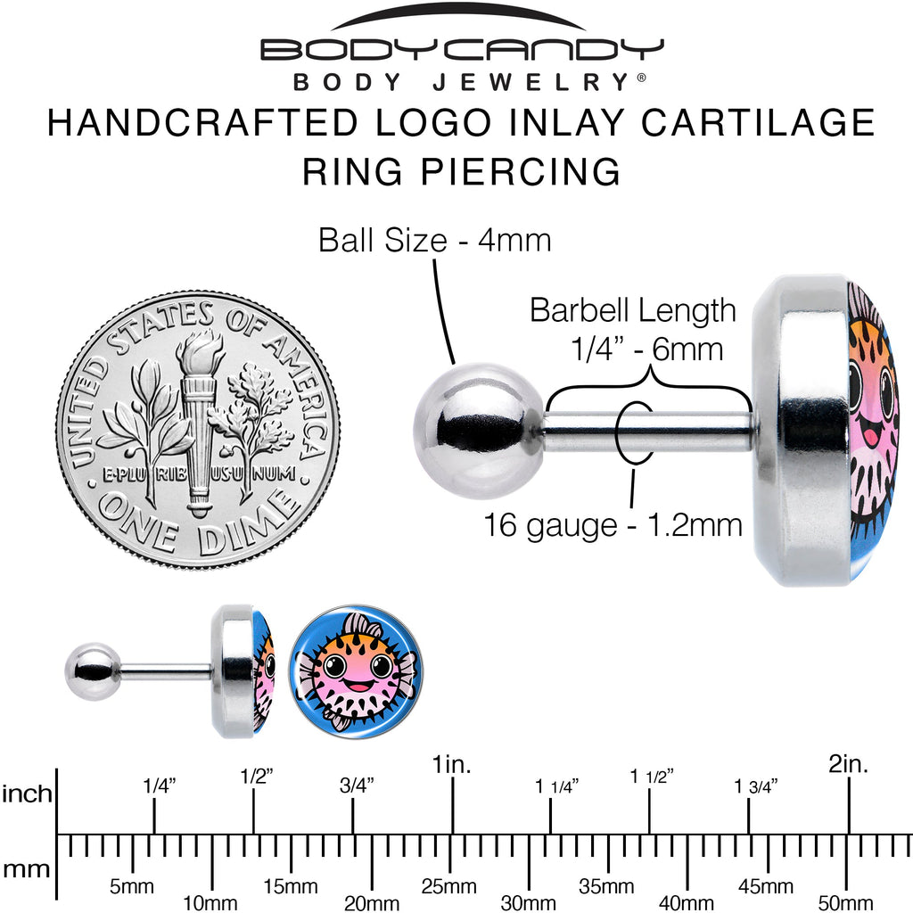 BodyCandy 16G 1/4 Swimming Pufferfish Tragus Cartilage Earring by Onyx O — alternative angle