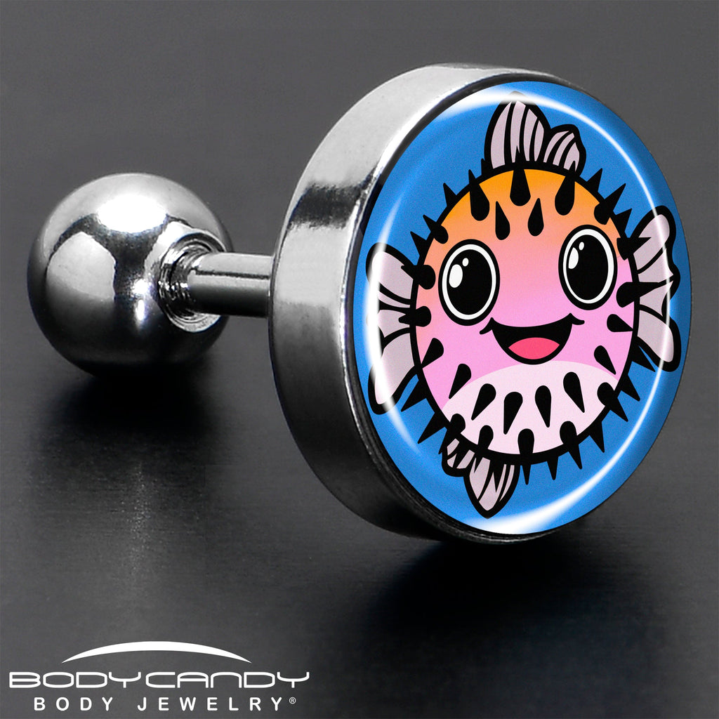 BodyCandy 16G 1/4 Swimming Pufferfish Tragus Cartilage Earring by Onyx O — in-use photo