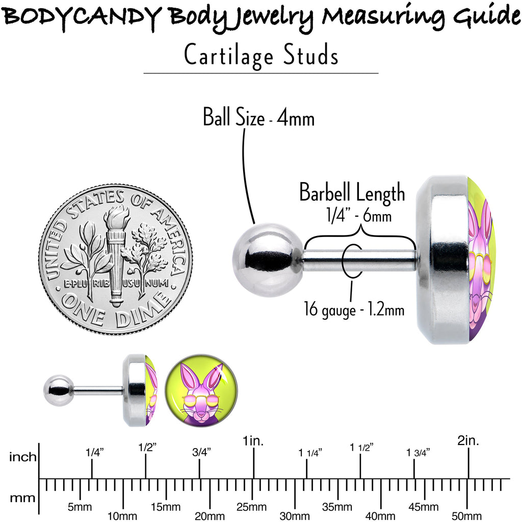 BodyCandy 16G 1/4 Cool Shades Bunny Cartilage Tragus Earring by Onyx O — size reference