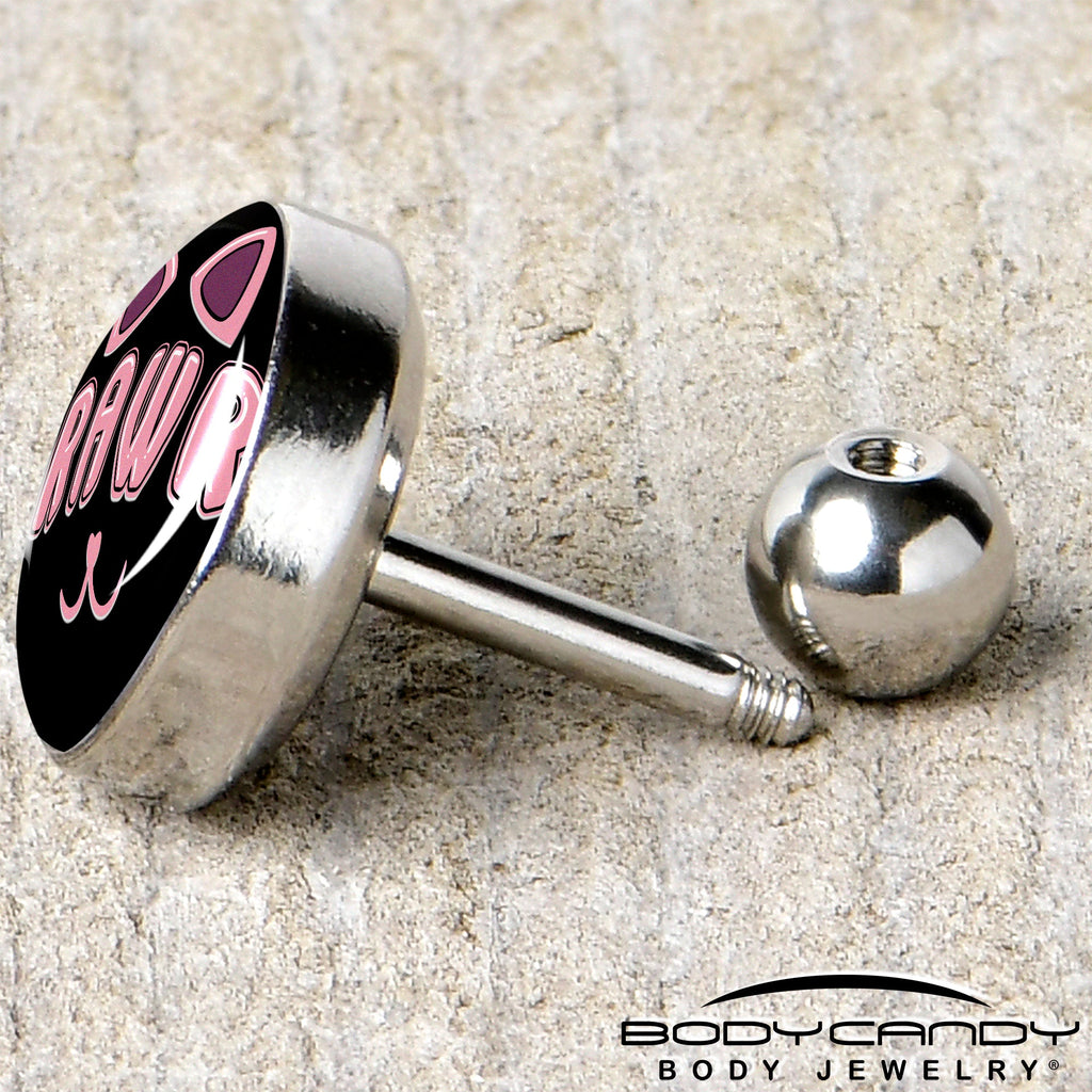 BodyCandy 16G 1/4 RAWR Kittly Cat Tragus Cartilage Earring by Onyx O — back view