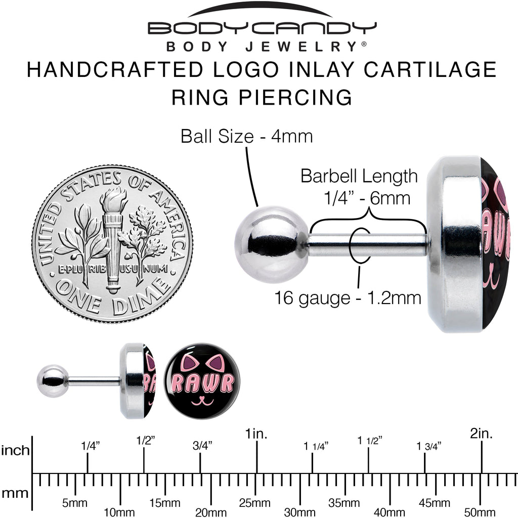 BodyCandy 16G 1/4 RAWR Kittly Cat Tragus Cartilage Earring by Onyx O — alternative angle