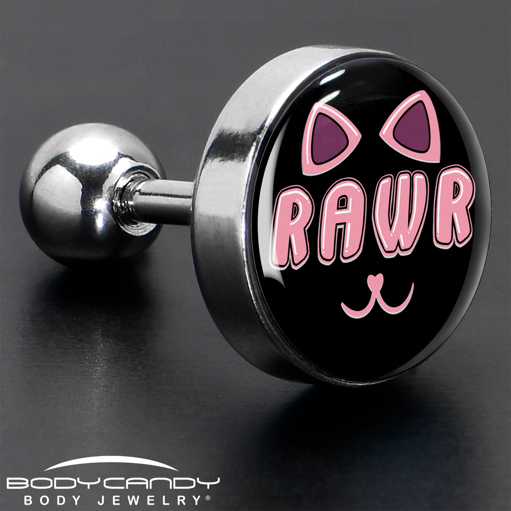 BodyCandy 16G 1/4 RAWR Kittly Cat Tragus Cartilage Earring by Onyx O — in-use photo