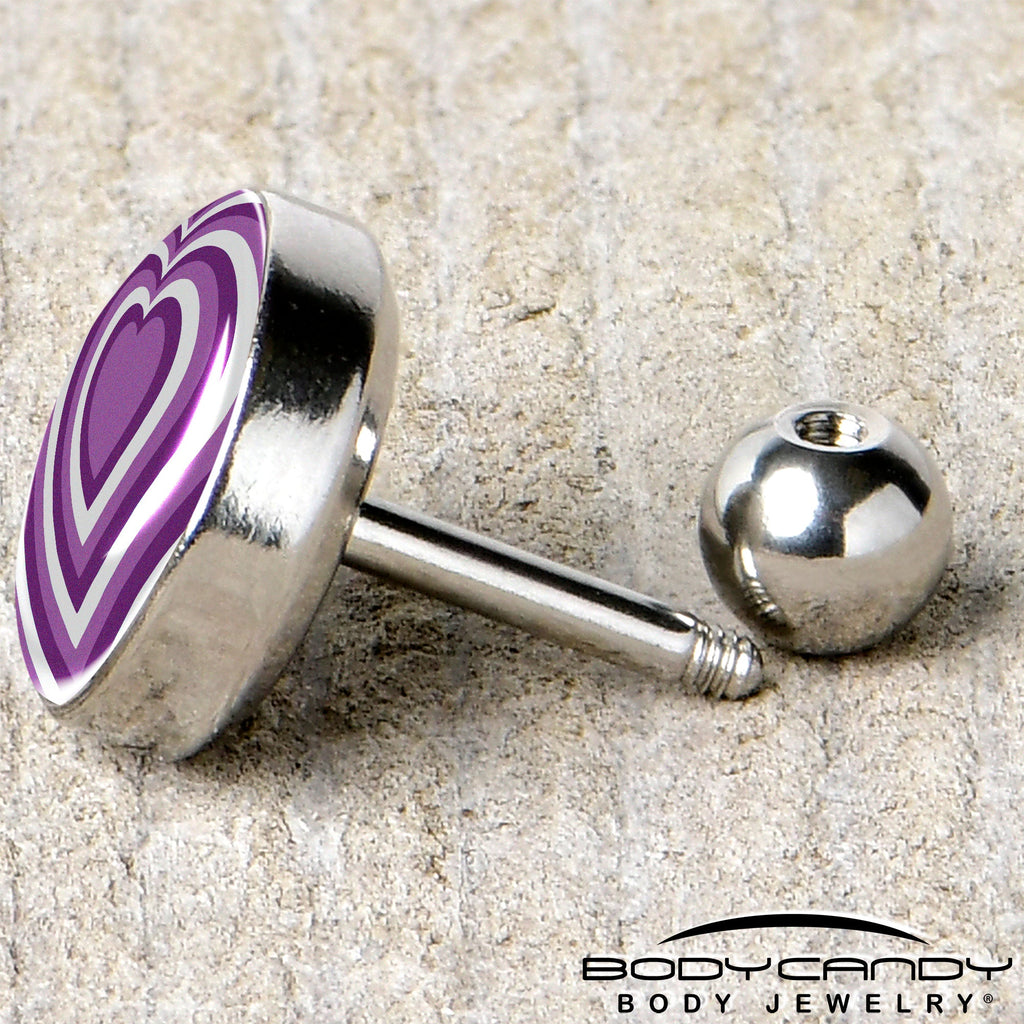 BodyCandy 16G 1/4 Purple Retro Heart Tragus Cartilage Earring by Onyx O — back view