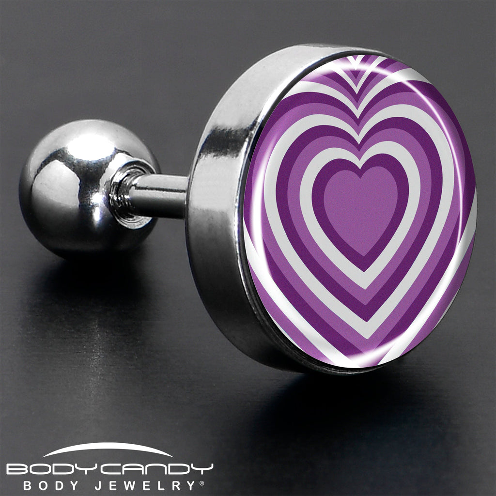 BodyCandy 16G 1/4 Purple Retro Heart Tragus Cartilage Earring by Onyx O — in-use photo