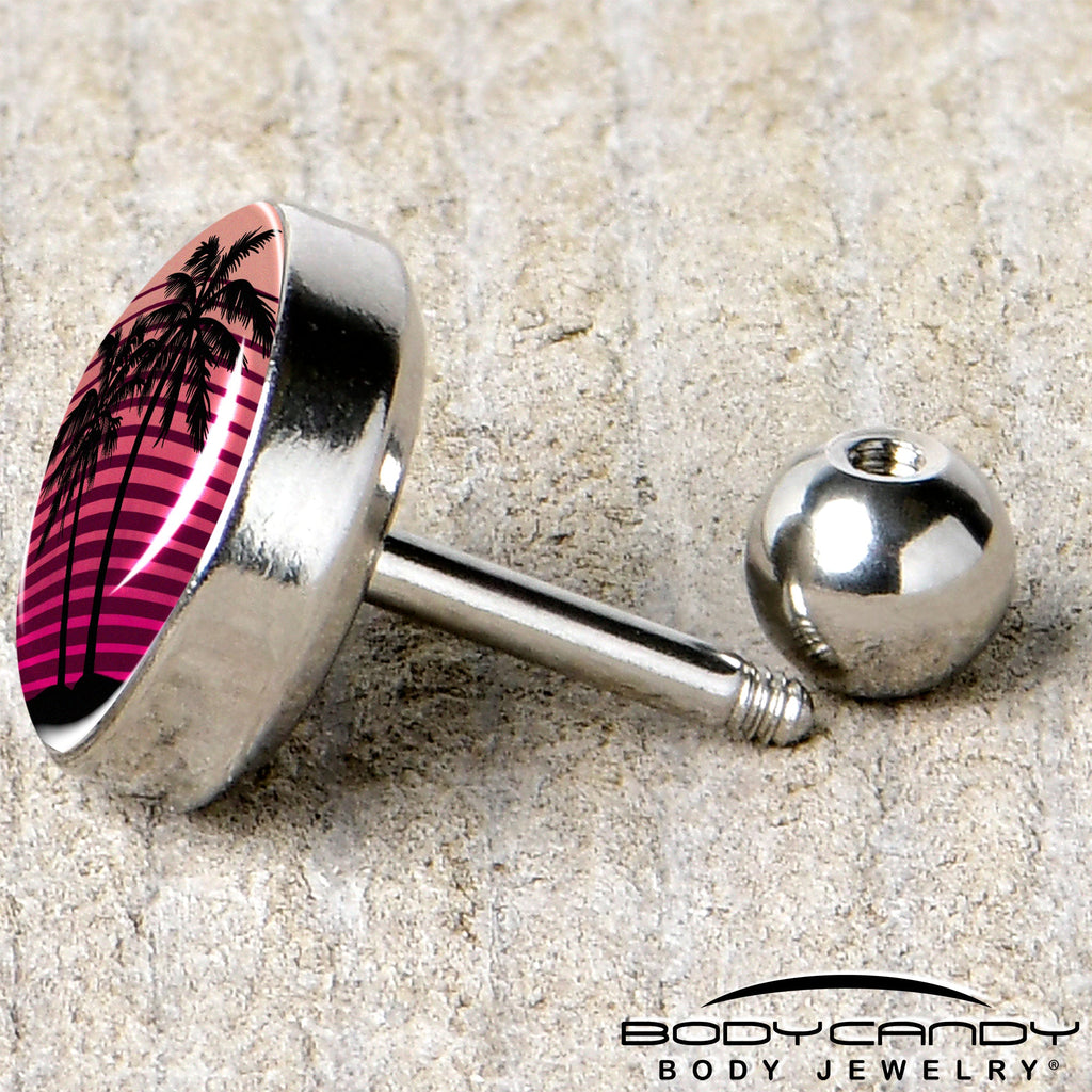 BodyCandy 16G 1/4 Palm Tree Retro Sunset Tragus Cartilage Earring by Onyx O — back view