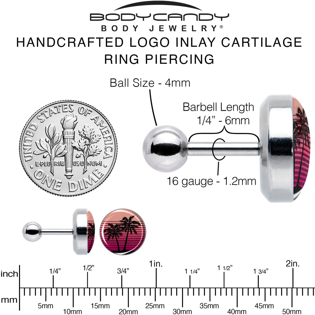 BodyCandy 16G 1/4 Palm Tree Retro Sunset Tragus Cartilage Earring by Onyx O — alternative angle