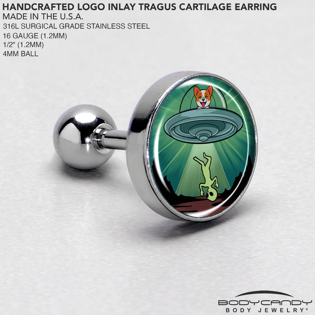 BodyCandy 16G 1/4 Reverse Alien UFO Abduction Tragus Cartilage Earring by Onyx O — side view