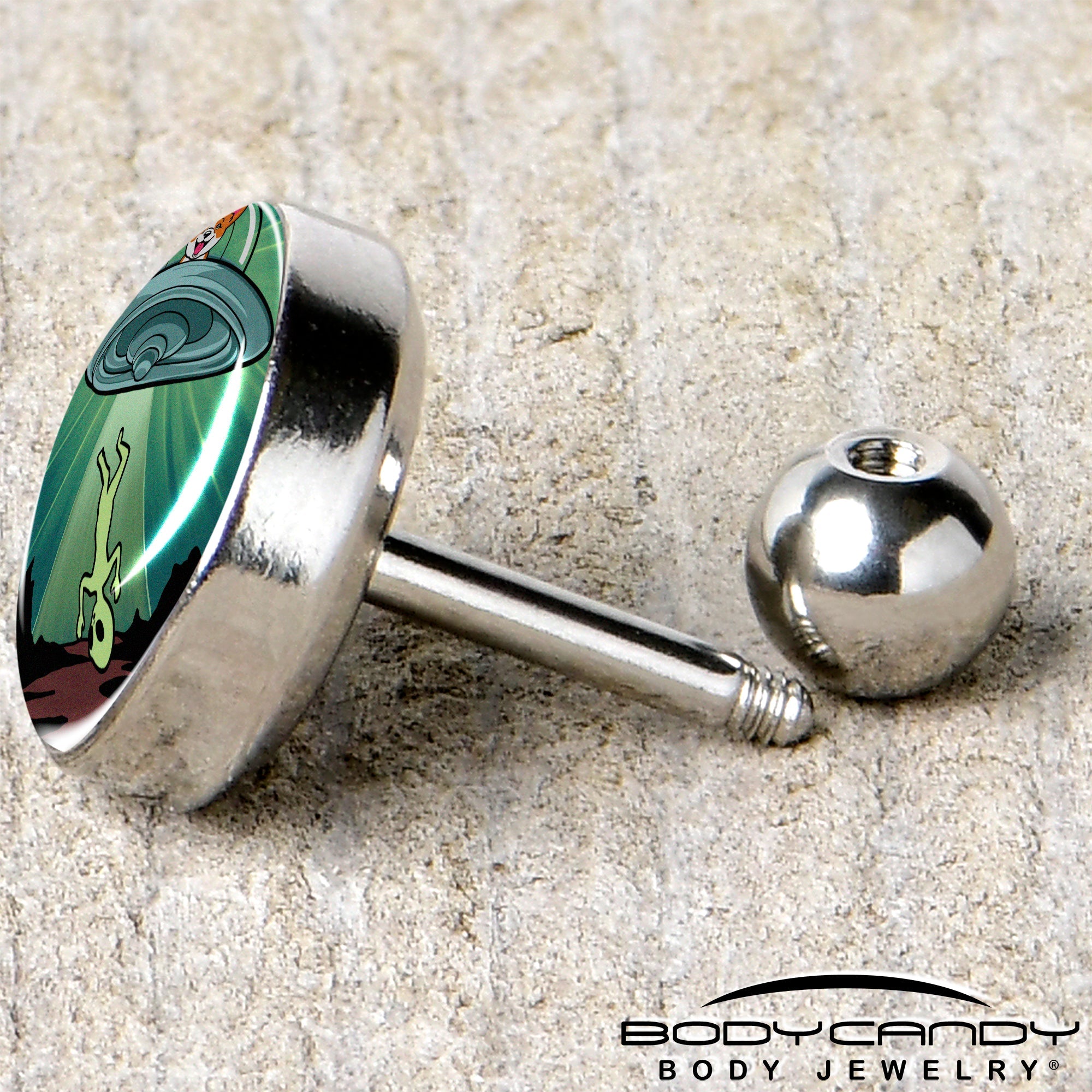 BodyCandy 16G 1/4 Reverse Alien UFO Abduction Tragus Cartilage Earring by Onyx O — back view