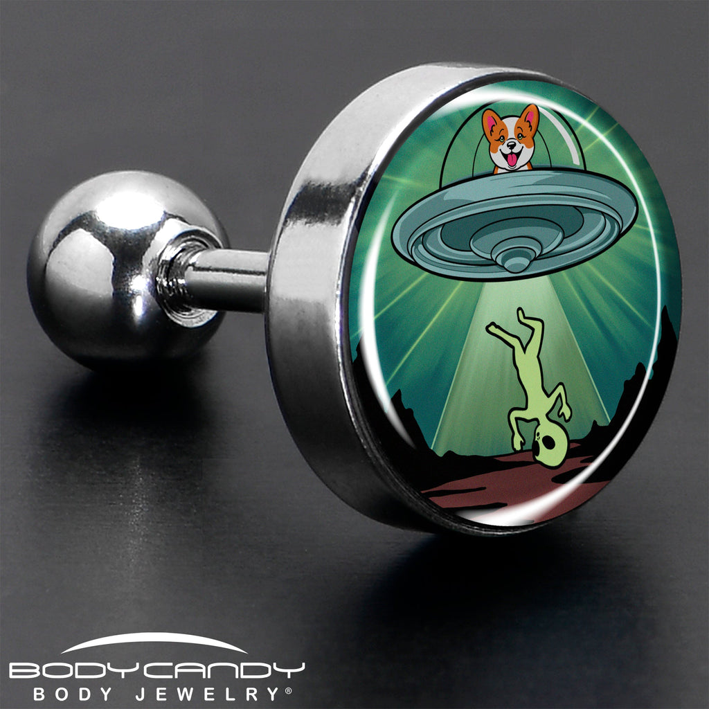 BodyCandy 16G 1/4 Reverse Alien UFO Abduction Tragus Cartilage Earring by Onyx O — in-use photo