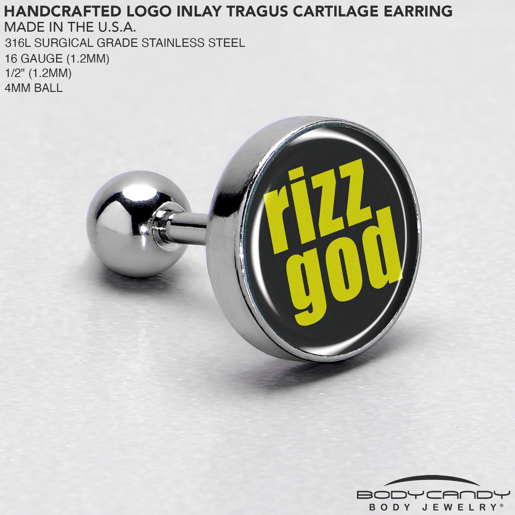 BodyCandy RIZZ GOD Tragus Cartilage Earring by Onyx O — side view