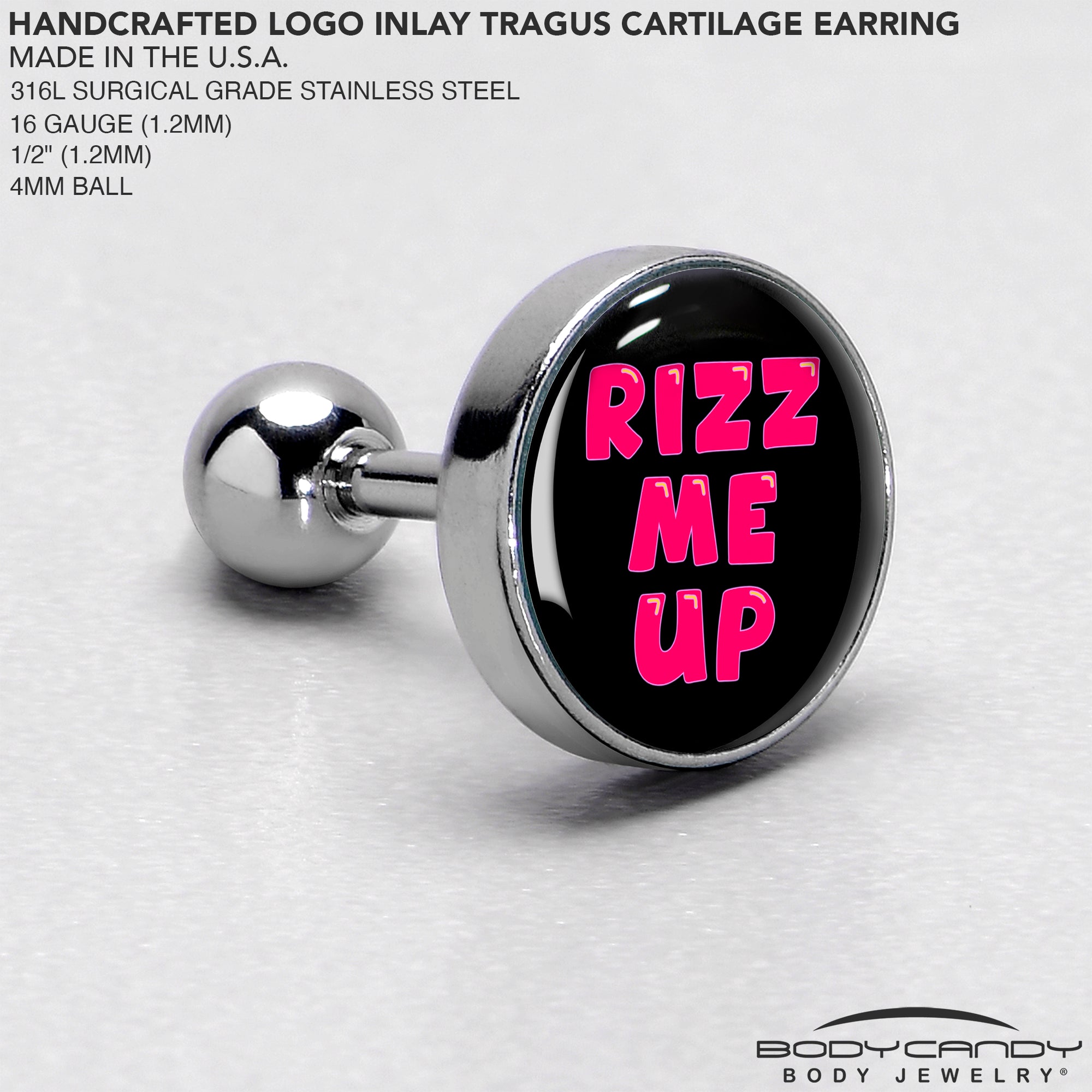 BodyCandy RIZZ ME UP Tragus Cartilage Earring by Onyx O — side view