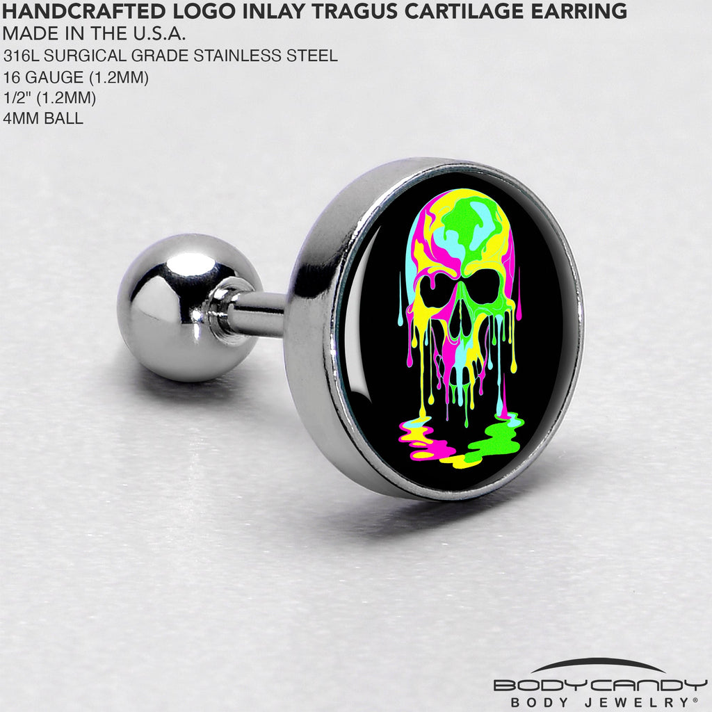 BodyCandy 16G 1/4 Ultra Bright Melting Skull Tragus Cartilage Earring by Onyx O — side view