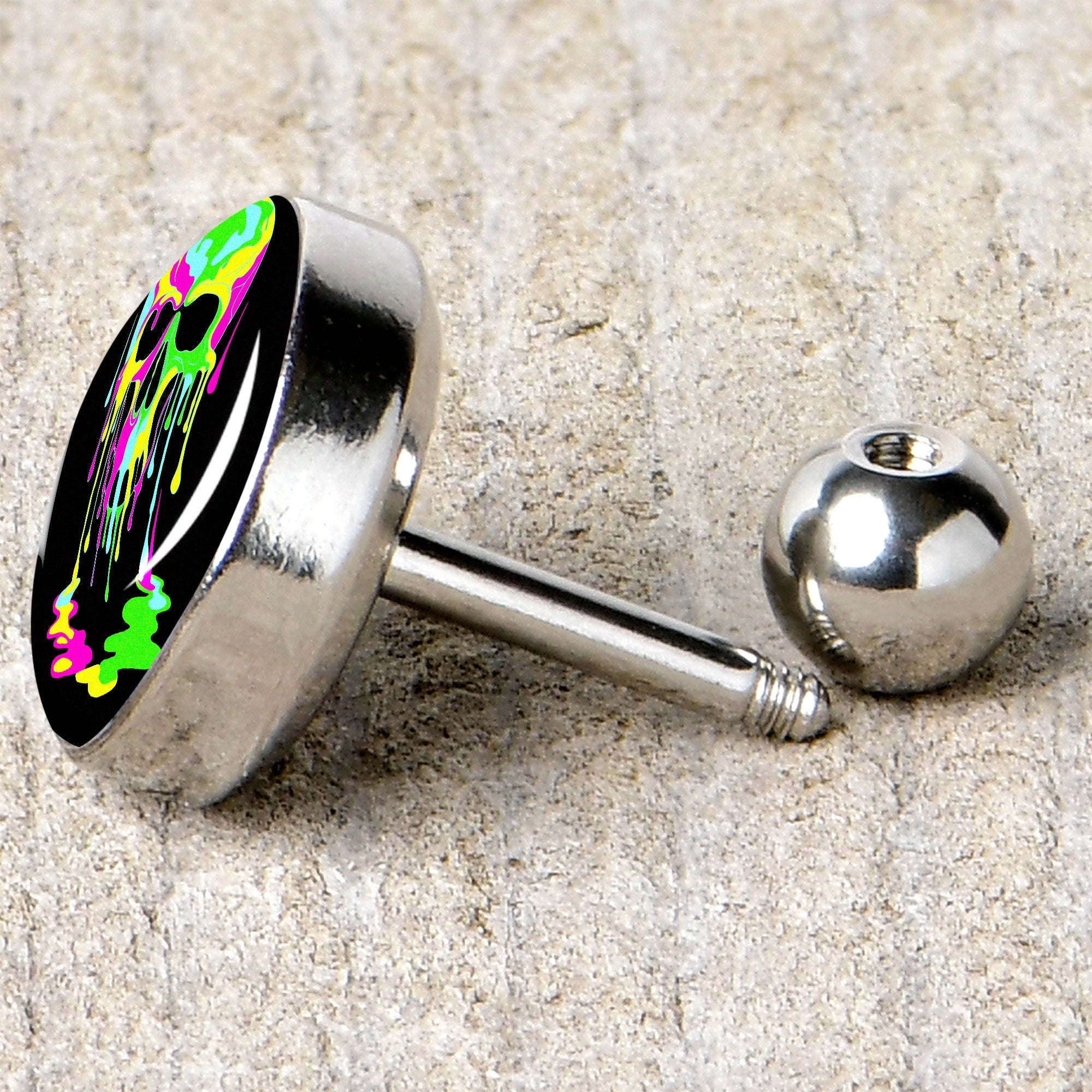 BodyCandy 16G 1/4 Ultra Bright Melting Skull Tragus Cartilage Earring by Onyx O — back view