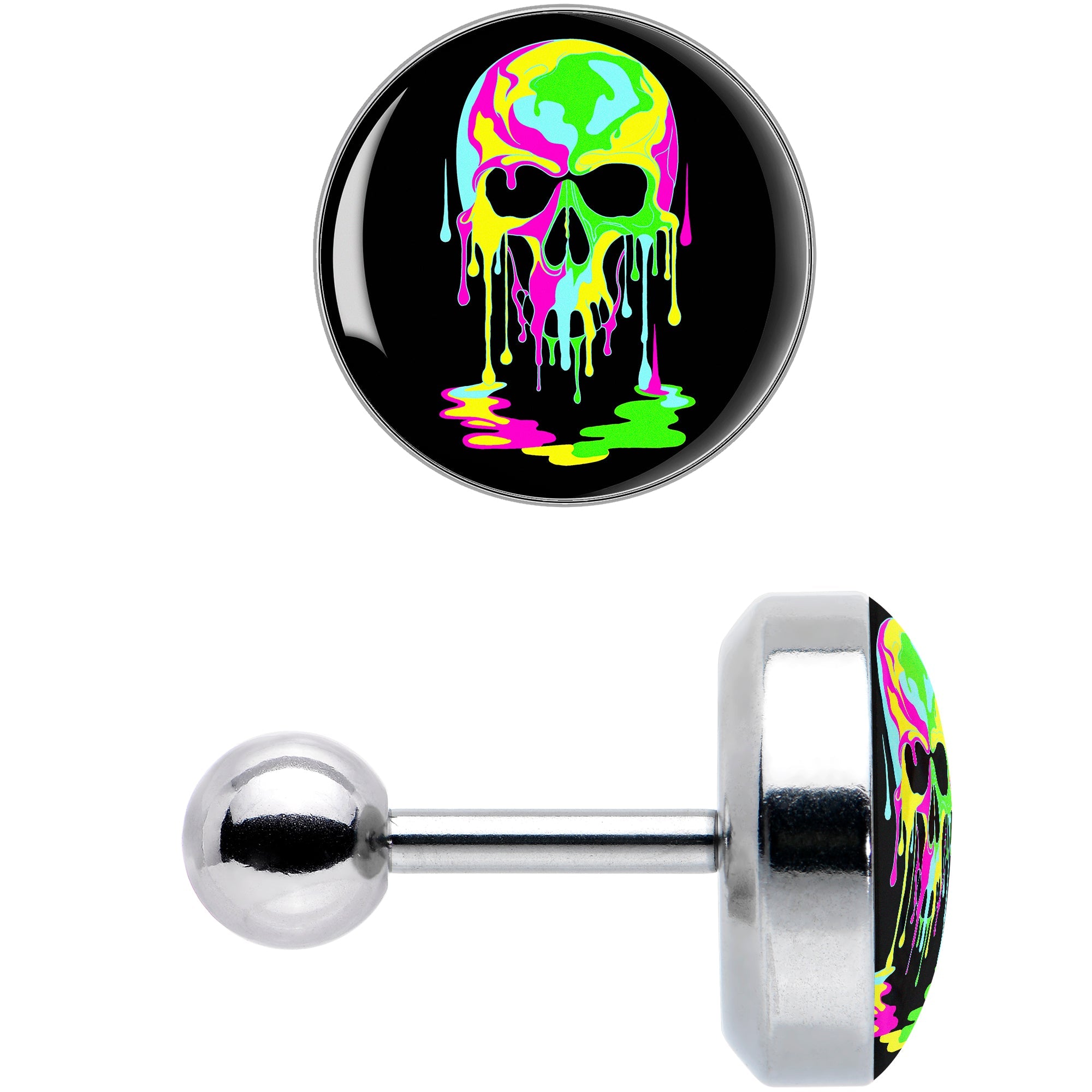 BodyCandy 16G 1/4 Ultra Bright Melting Skull Tragus Cartilage Earring by Onyx O — size reference