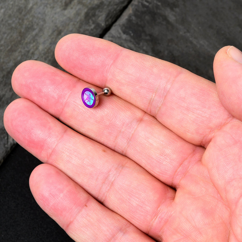 BodyCandy 16G 1/4 Purple Nautical Sand Dollar Cartilage Tragus Earring by Onyx O — detail close-up