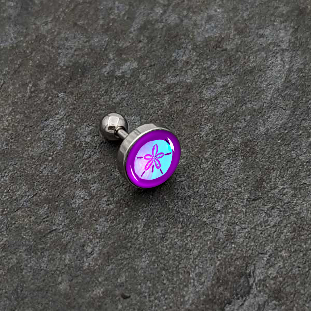 BodyCandy 16G 1/4 Purple Nautical Sand Dollar Cartilage Tragus Earring by Onyx O — side view