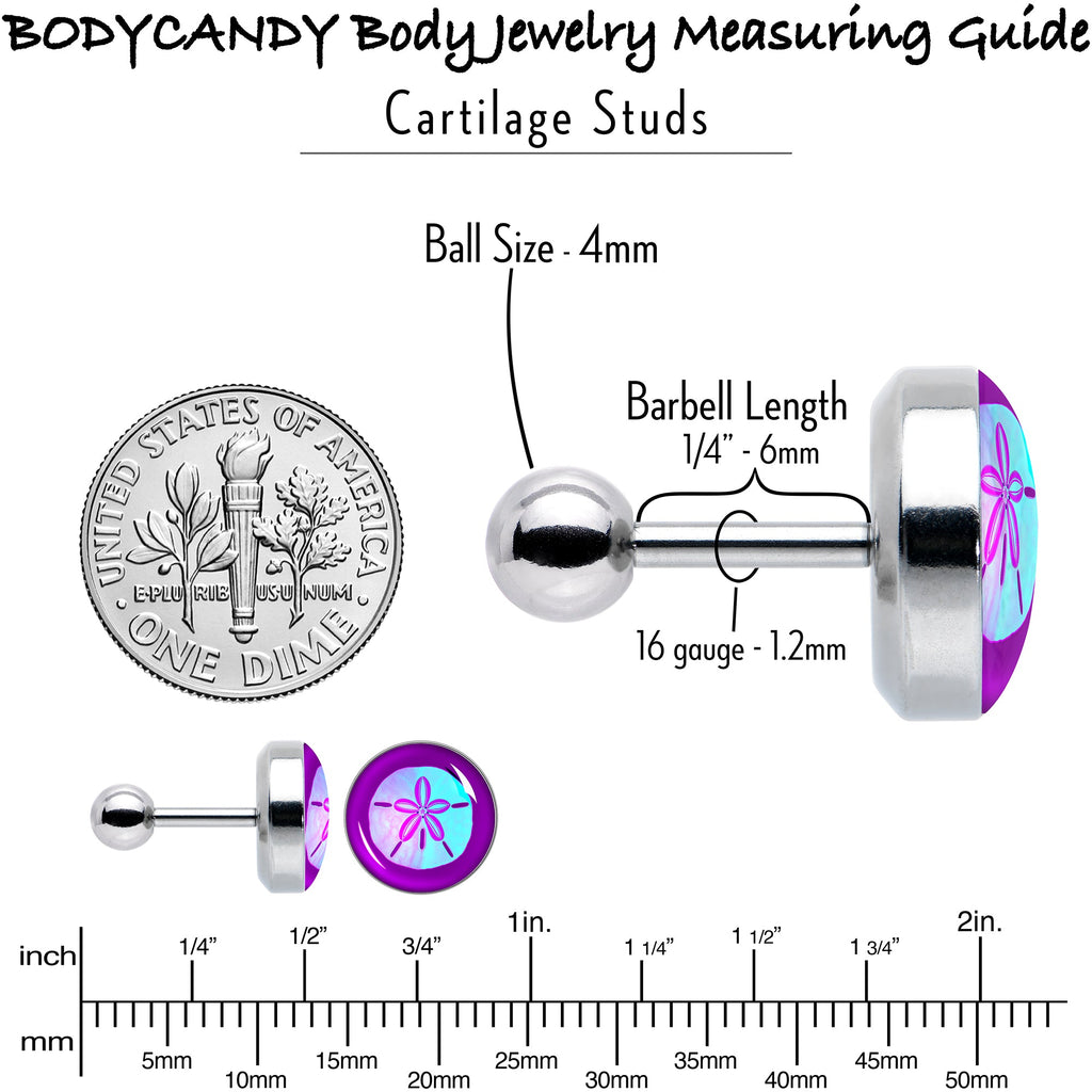 BodyCandy 16G 1/4 Purple Nautical Sand Dollar Cartilage Tragus Earring by Onyx O — alternative angle