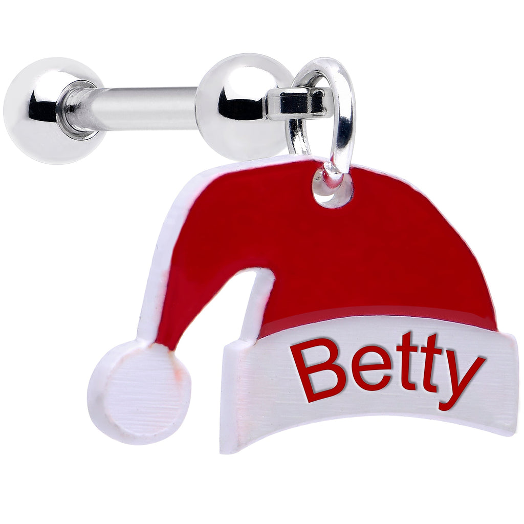 BodyCandy Custom Santa Hat Personalized Dangle Barbell Cartilage Earring — detail close-up