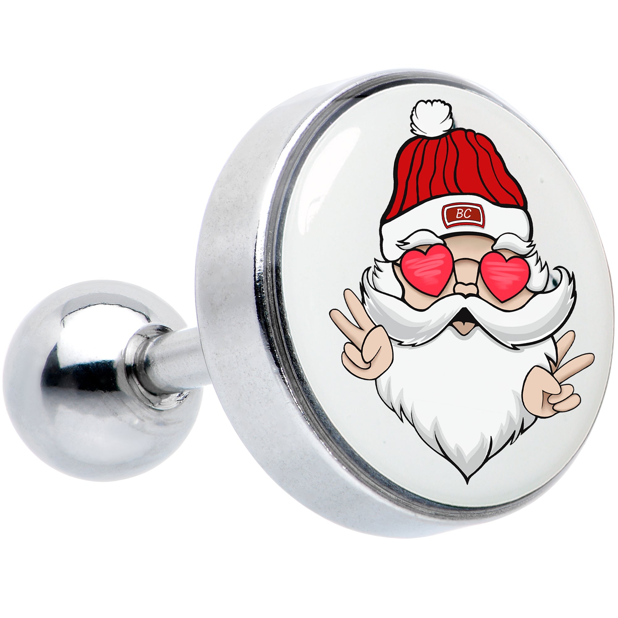 BodyCandy 16G 1/4 Christmas Peace Love Santa Tragus Cartilage Earring by Onyx O — main product shot