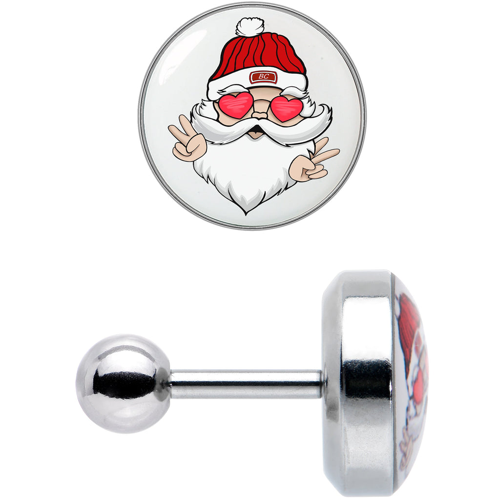 BodyCandy 16G 1/4 Christmas Peace Love Santa Tragus Cartilage Earring by Onyx O — detail close-up
